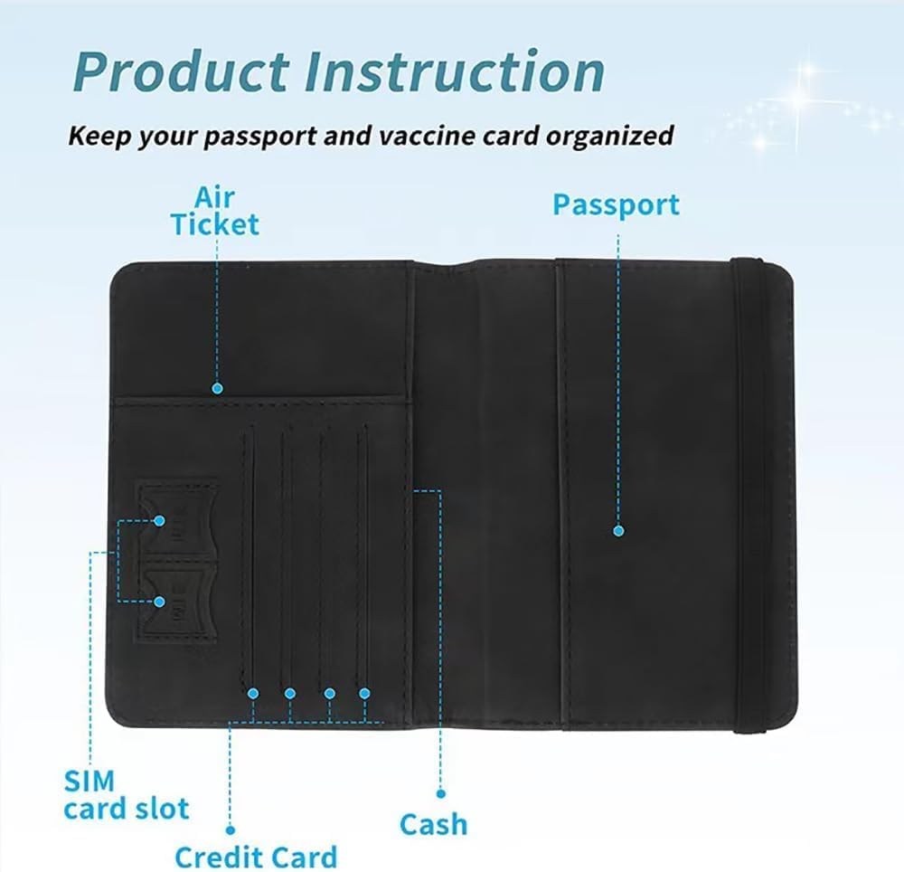 Genuine Leather Wallet Passport Holder for Men and Women Travel Organizer with Bling Rhinestone Design Elegant and Stylish (Black)