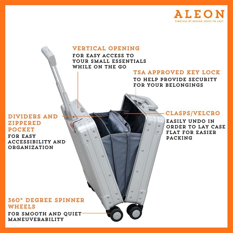Aleon All Aluminum Lightweight 16” Premium Vertical Underseat Carry-On Luggage. Business Briefcase with Wheels - Hardshell Suitcase