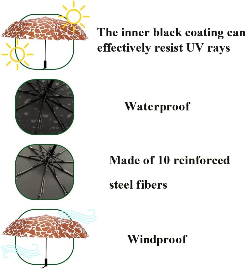Windproof Travel Automatic Umbrella, 10 Ribs, Rainproof Foldable, Uv-Resistant, Portable