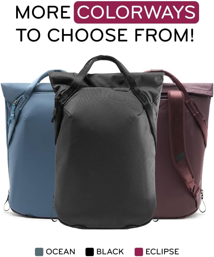 Peak Design Everyday Totepack 20L, Eclipse, Weatherproof Shell, Top and Side Access, FlexFold Dividers, Laptop Sleeve, Internal Pockets, Backpack or Hand Carry, Versatile Tote Bag for Women and Men