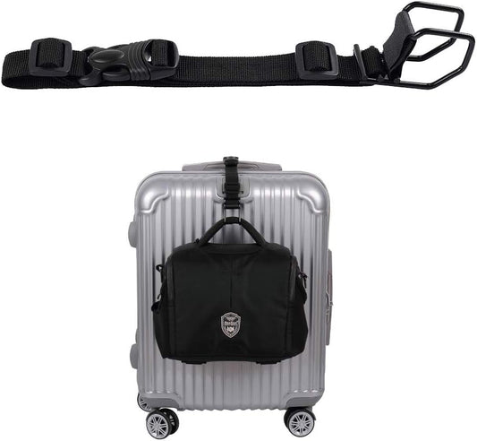 J Hook Luggage Strap Add a Bag Hook Hanger Strap, Adjustable attaches Briefcase Together (Black-Normal Size)