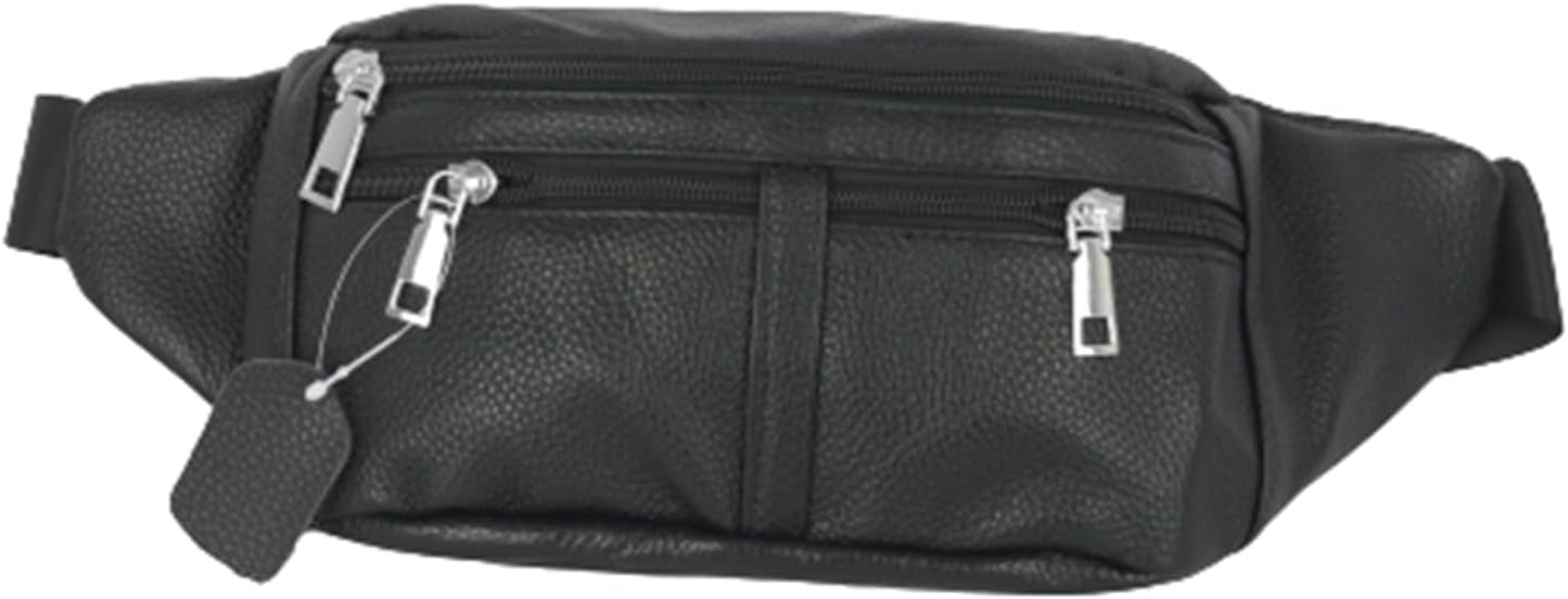 leather Fanny pack, Outdoor travel waist Pack Cowhide Leather Large Size 6 Pockets waist bag.Suitable for outdoor mountaineering, travel, camping, cycling, running, etc.（black-C）
