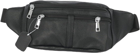 leather Fanny pack, Outdoor travel waist Pack Cowhide Leather Large Size 6 Pockets waist bag.Suitable for outdoor mountaineering, travel, camping, cycling, running, etc.（black-C）