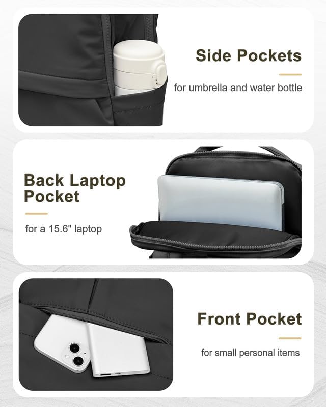 Black Laptop Backpack for Women Large Travel Backpack for Men Gym Work Teacher Backpack with Laptop Compartment Casual Daypack Backpacks