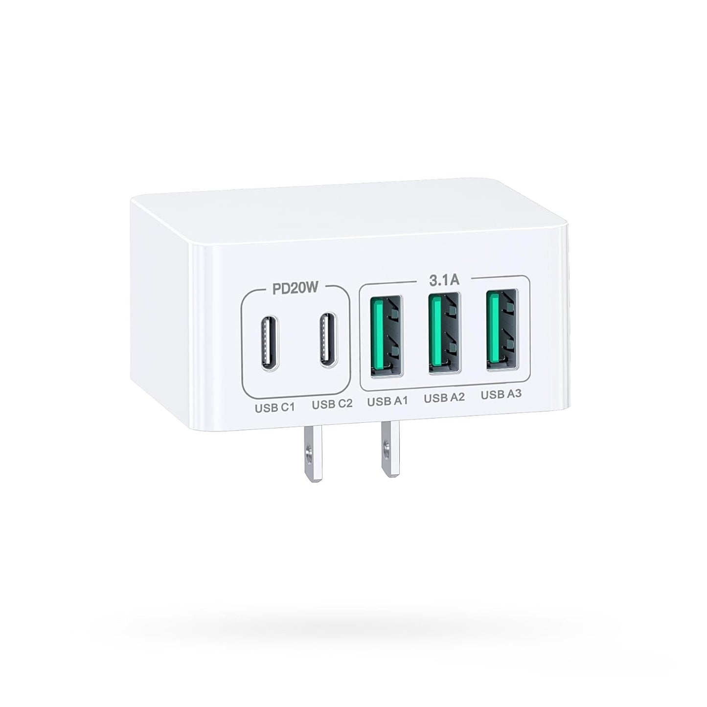 USB C Charger Block Thin Flat 50W 5-Port Wall Charger 2-Pack Type C Fast Charger Cube, PD&QC Wall Plug Power Adapter Compatible for iPhone 14/15/16/17, iPad, Airpods, iwatch, Samsung