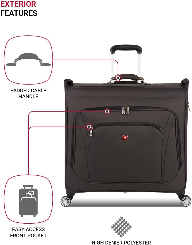 SwissGear 7895 Premium Garment Bag with Spinner Wheels, Amazon Exclusive, Bonus Hanging Feature, 24-Inch Luggage - Heather Grey