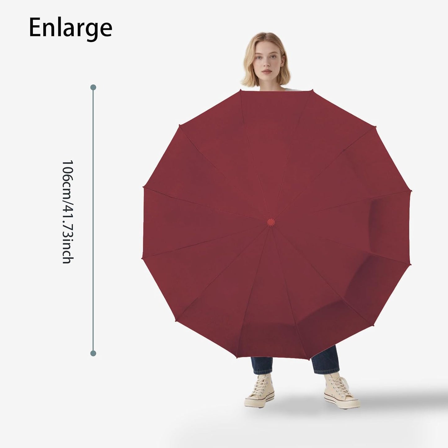 Large Automatic Umbrella - Windproof Travel Compact Folding Umbrella with Automatic Open & Close for Men and Women -creamy-black