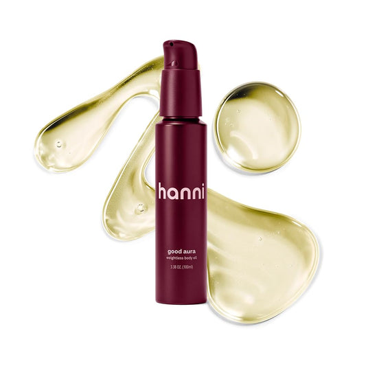 HANNI Good Aura Dry Body Oil, Lightweight After-Shower Moisturizer with Jojoba, Coconut, Baobab, and Buriti Oils, Non-Greasy Skincare for Soft Skin, 100 mL / 3.38 oz