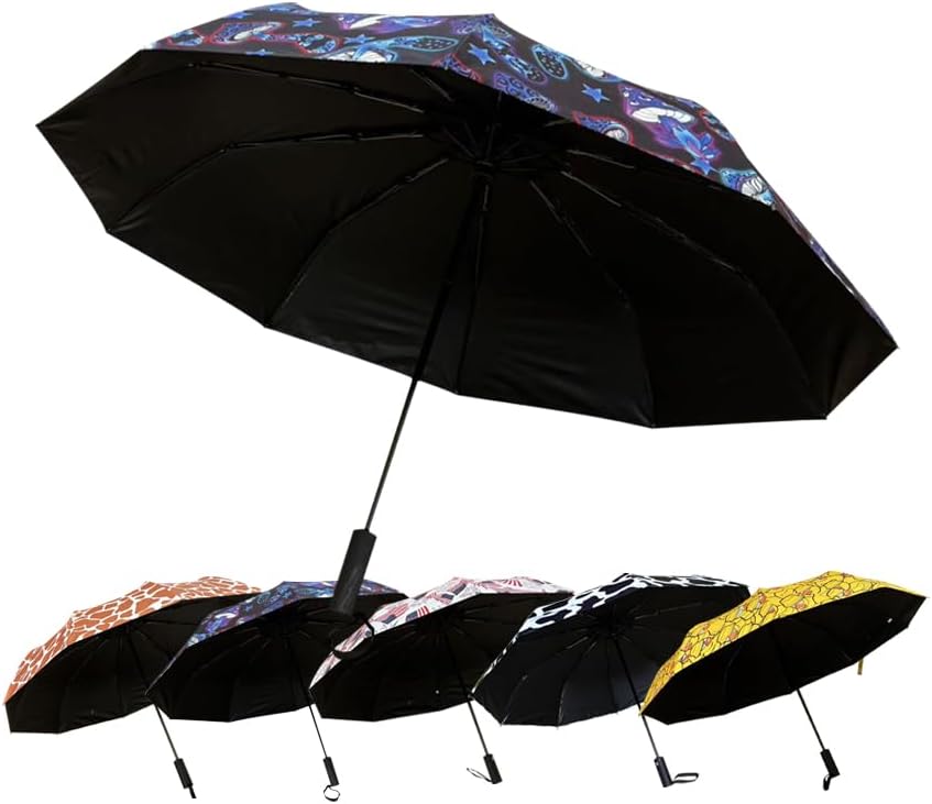 Windproof Travel Automatic Umbrella, 10 Ribs, Rainproof Foldable, Uv-Resistant, Portable