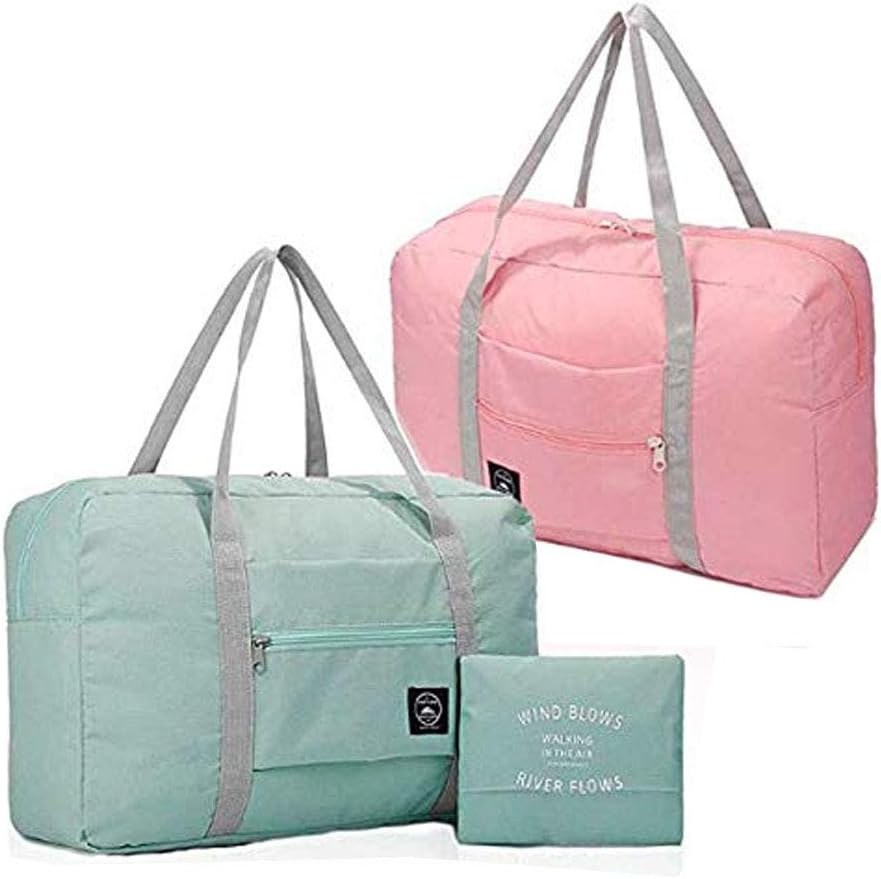 2 Pack Foldable Travel Bag Waterproof Travel Duffel Bag,Women Ladies Man Canvas Weekender Bag