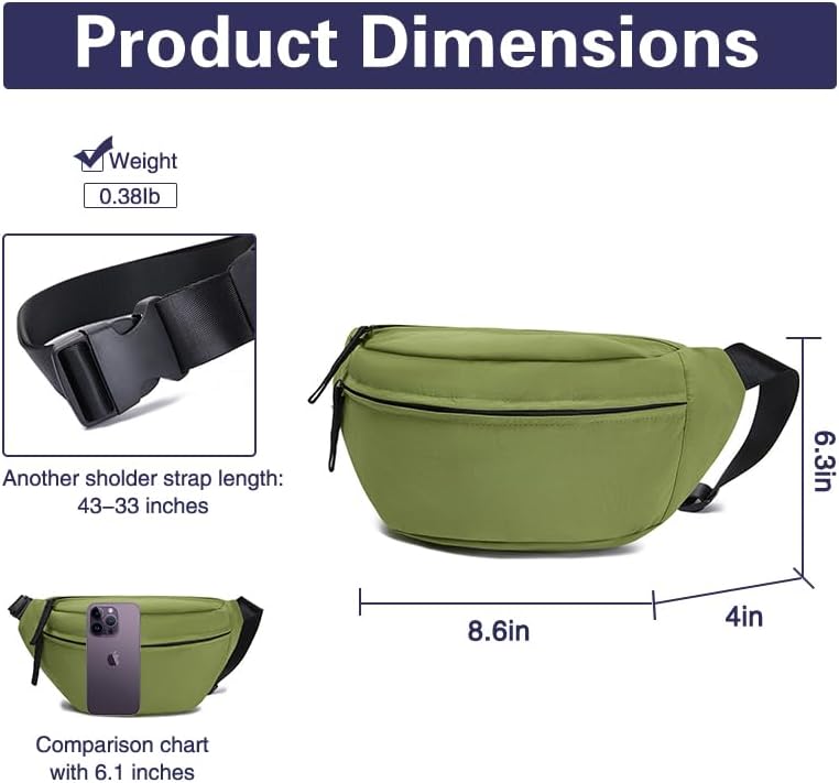 Women Sling Bags Girl Fanny Pack Crossbody Handbag Men Shoulder Bag Unisex Classic Nylon Waist Packs Purse Hiking Chest Bag, Easy Carry Any Phone,Wallet (Brilliant green)