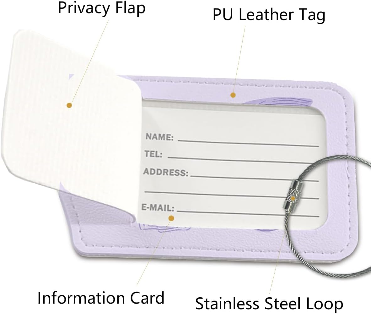 Coquette Purple Bow Luggage Tags for Suitcases, Purple Bow Cute Bag Travel Tags for Luggage for Women, Trendy 2 Pack Luggage Tag for Travel,Teen Girls Gifts Suitcase Tags