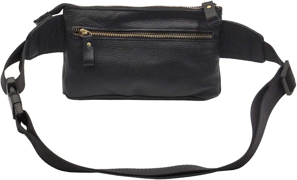 Hebetag Leather Waist Pack Fanny Bag for Men Women Outdoor Travel Sports Running Walking Hiking Hip Bum Belt Slim Cell Phone Purse Casual Waist Wallet Pouch (#02Black)