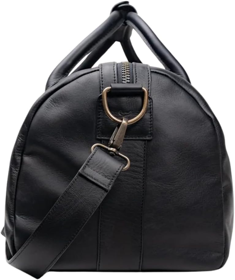 Full Grain Leather Duffle Bag – 25L Travel, Gym & Carry-On Weekender for Men | Handcrafted Overnight Bag with Brass Hardware, Black Style