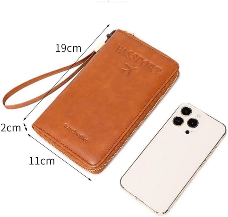 Multi-Functional RFID Passport Wallet,Travel Wallet for Men & Women,With zipper, anti-theft passport holder，Slim Leather Cover for Credit Cards, Tickets, Cash (Sky blue)