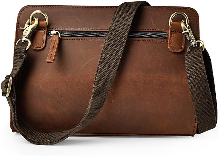 Vintage Crazy Horse Leather Business Briefcase - Under Arm Clutch Bag with Tablet Case & Organizer