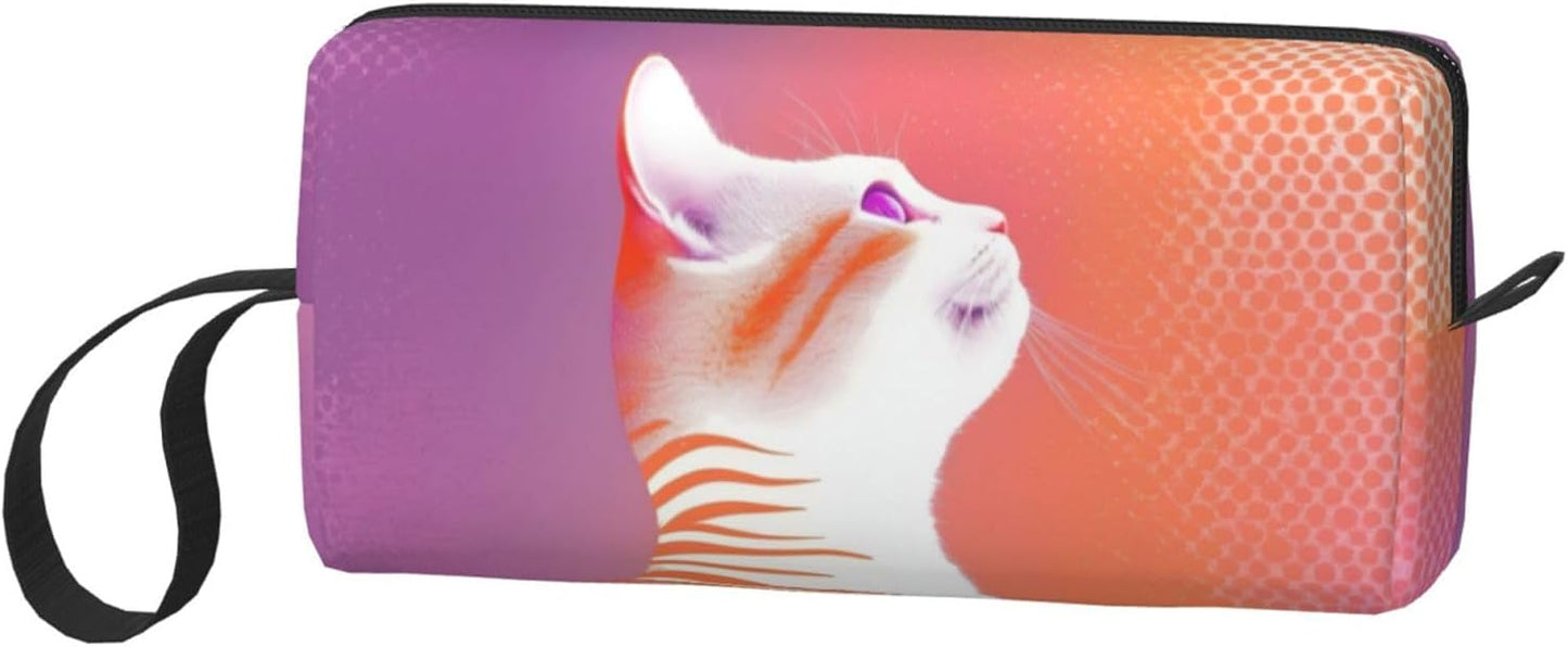 Cute Cat Makeup Bag Small Compact & Durable Travel Purple Cosmetic Bag Organizer Oxford Fabric Multi-Purpose Storage Perfect for Travel, Gym, Daily Use