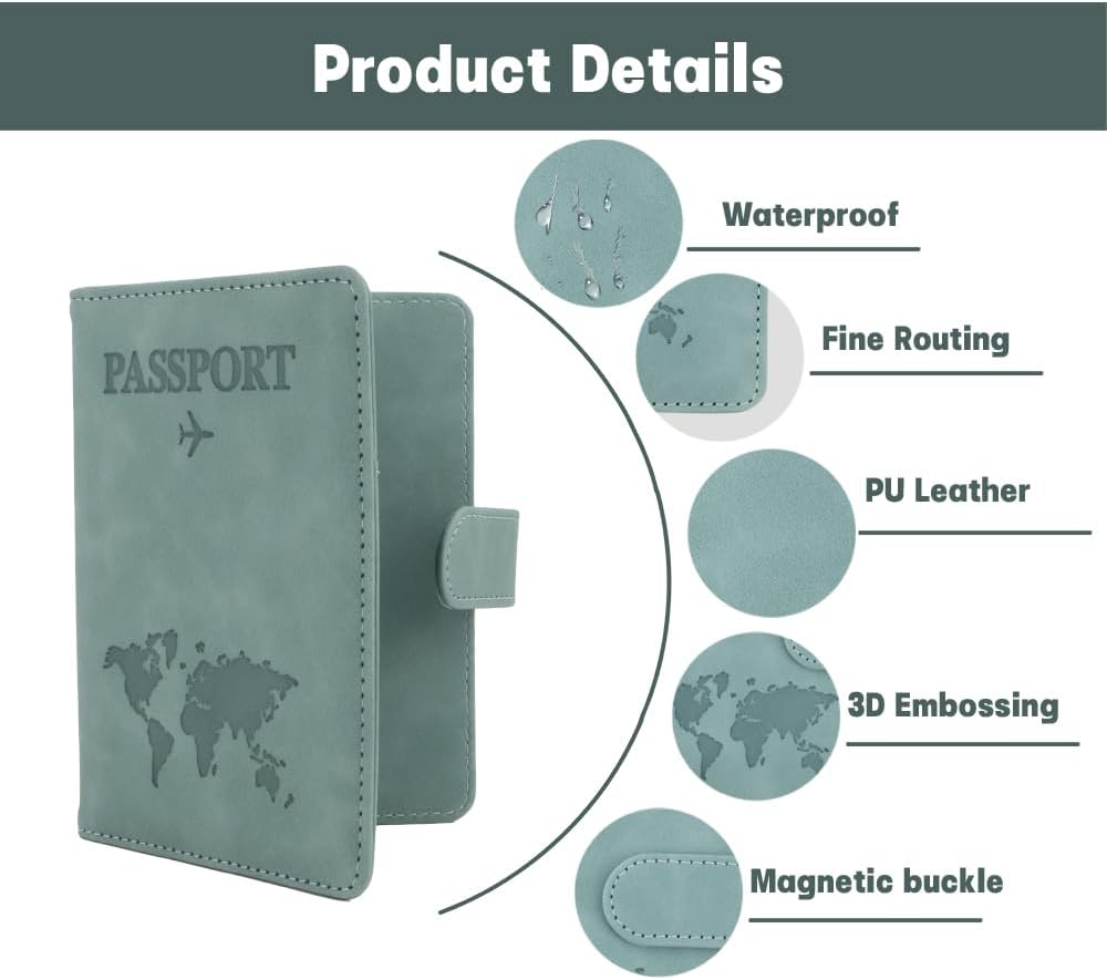 Passport Holder for Travel, RFID Passport Holder, Light Blue Passport Cover Case Passport Wallet PU