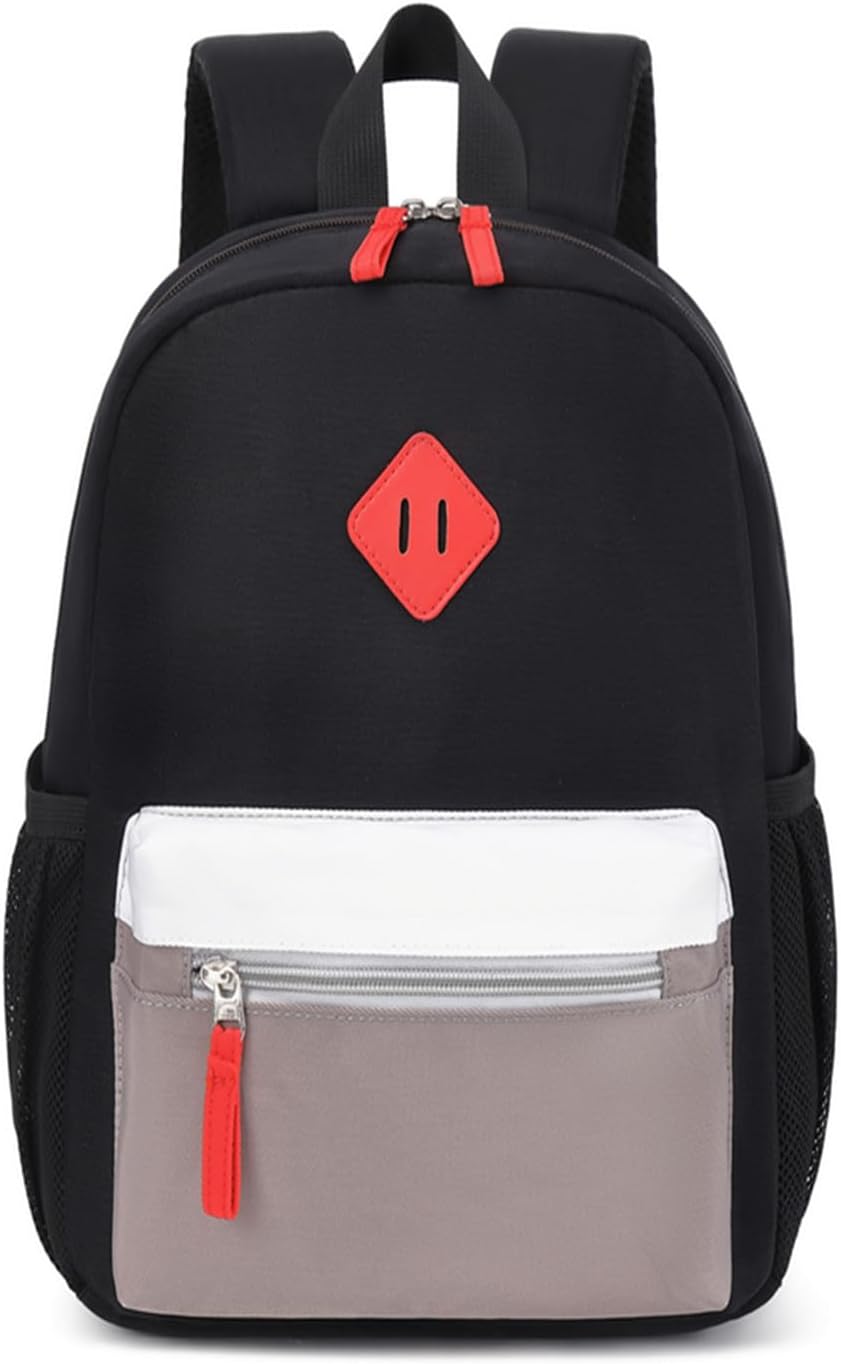 Elementary Backpack for Boys and Girls 5-9 Years Kindergarten Primary Kids Bookbag with Chest Buckle (Black Grey, Large-17inch)