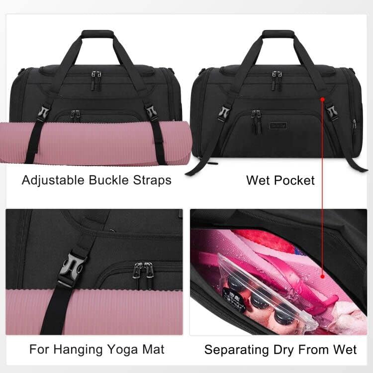 Gym Duffle Bag for Women Men 40L Waterproof Sports Travel Duffel Bags with Shoe Compartment,Wet Pocket Large Weekender Overnight with Toiletry Bag,Black