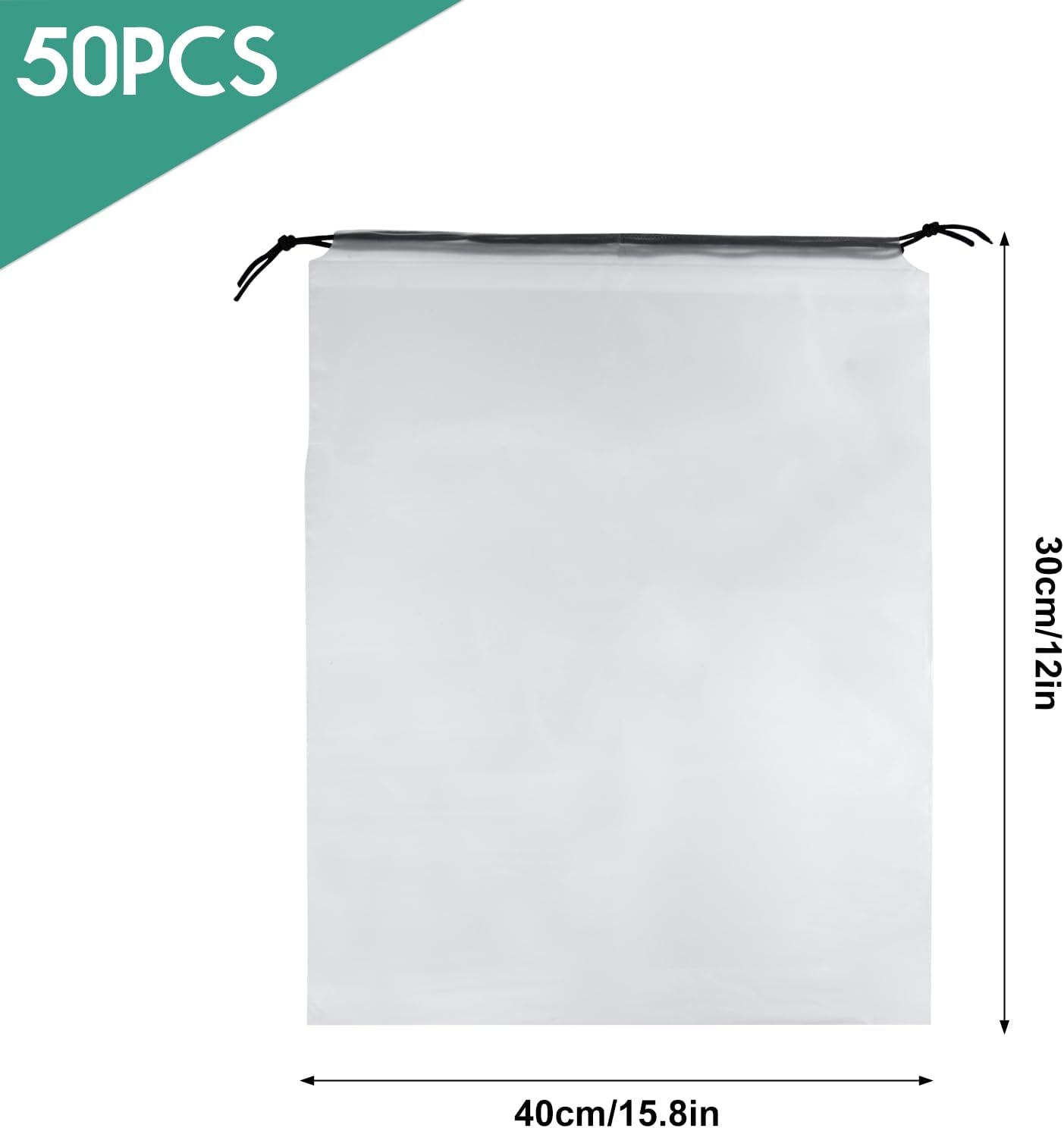 50 Pcs Shoe Bags for Travel，PLULON 15.7" x 11.8" Clear Drawstring Storage Plastic Bags Shoes Organizer for Packing Waterproof Dustproof Women Men Portable Travel Essentials