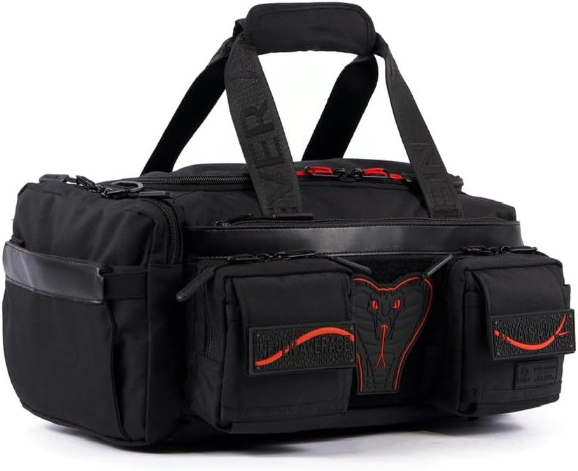 WOLFpak 20L Mini Duffle Bag for Gym & Travel | Waterproof Carry-On Weekender Bag with Shoe Compartment, Hard Bottom, and Tactical Molle System (Red Venom)