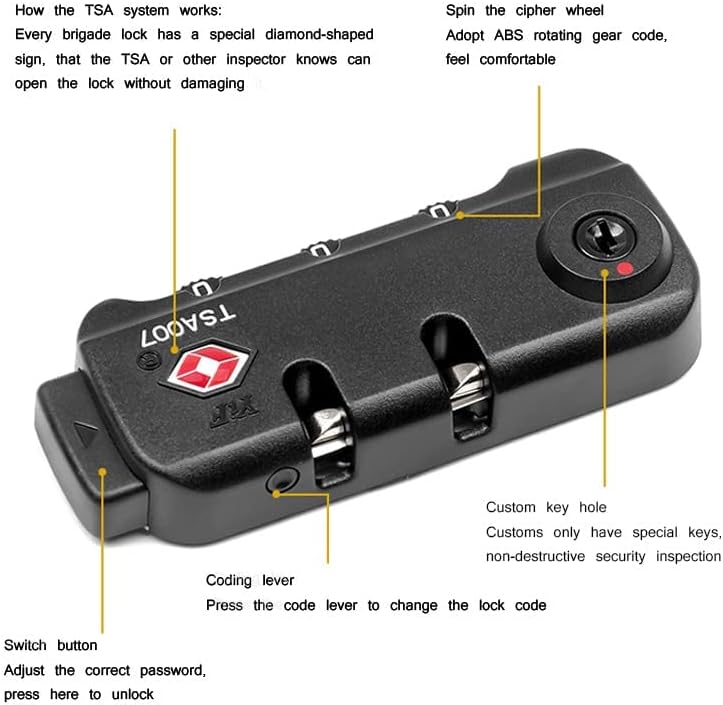 TSA007 Padlock Luggage Travel Lock and 3 Digits Self-Setting A Variety of Different Combinations Luggage Bag Travel Security Code Lock, Black, 2 Pack