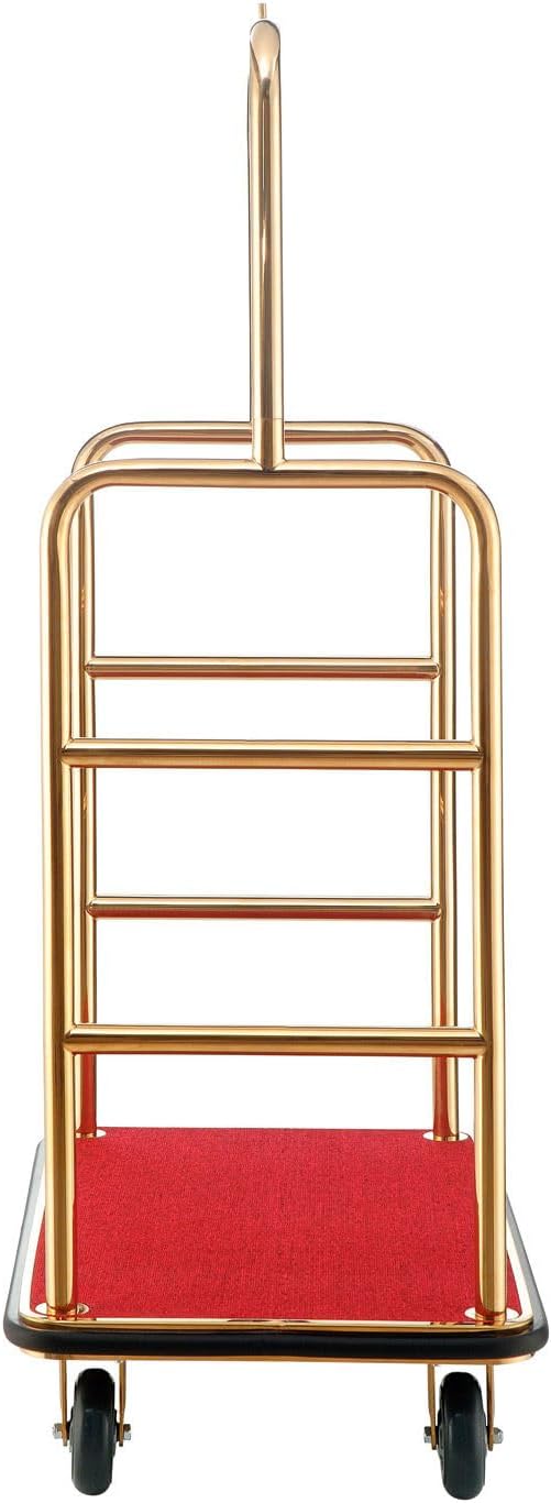 Global Industrial Gold Stainless Steel Bellman Cart Straight Uprights 6" Rubber Casters, 41-1/4"L x 24" W x 73" H, Hotel Luggage Cart for Commercial Use, Condos, Resorts