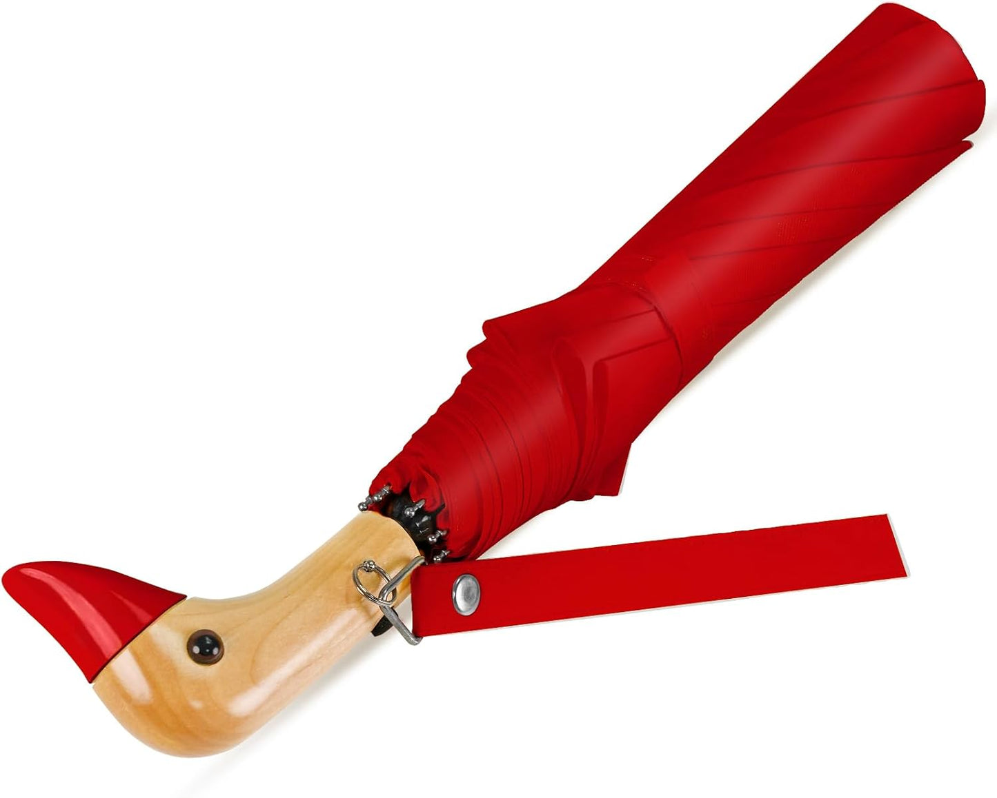 LEAGERA Cute Duck Head Umbrella - Auto Open & Manual Close Easy Folding Portable Lightweight Umbrella for Rain Wood Handle Duck Gifts