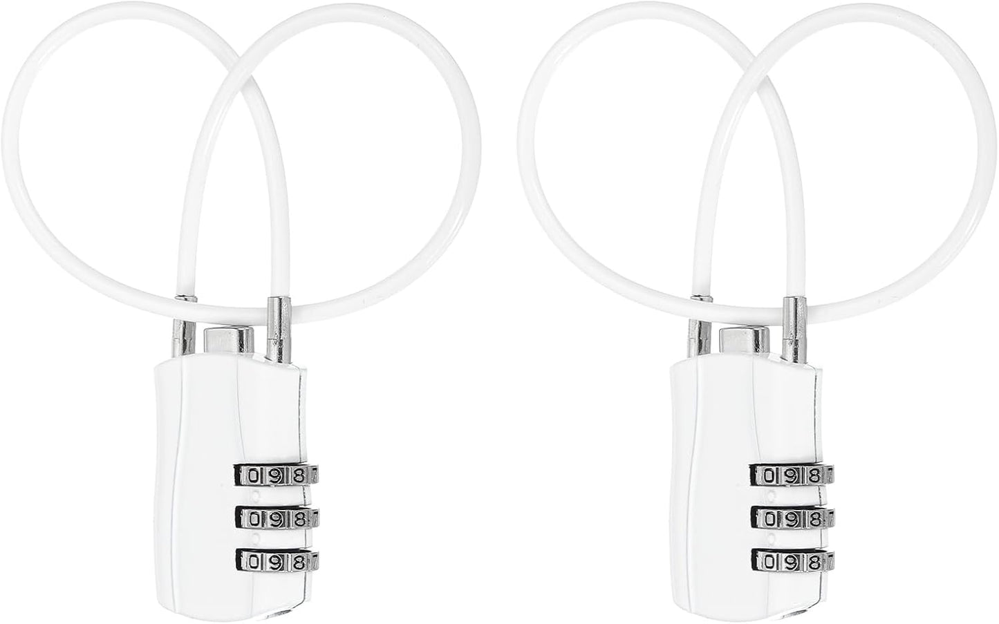 MECCANIXITY 2 Pcs Luggage Travel Lock, 3 Digit Cable Combination Lock 1-3/16" Width Body with 12" Long Cable for Suitcase Bag Cabinets Small Fences Gym, White