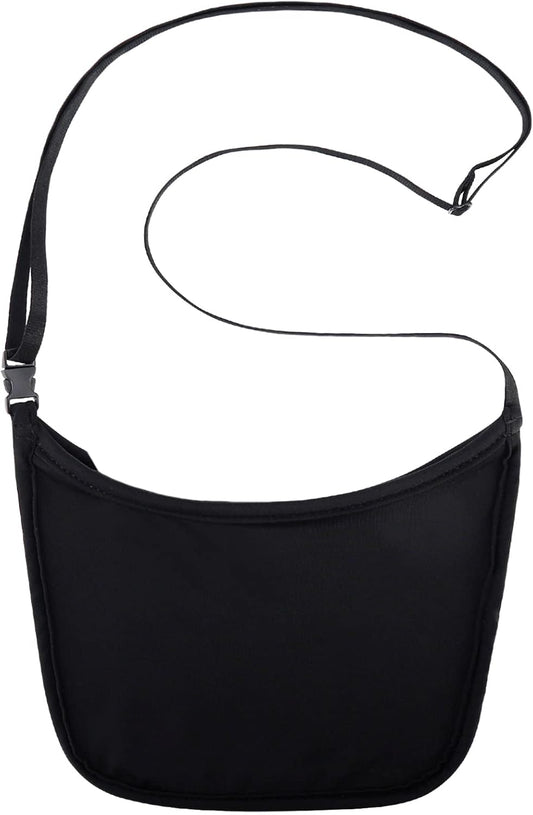 Hidden Wallet, Travel Hidden Wallet Under Clothes, Undergarment Crossbody Secert Body Pouch for Passport Money & Valuables (Black)