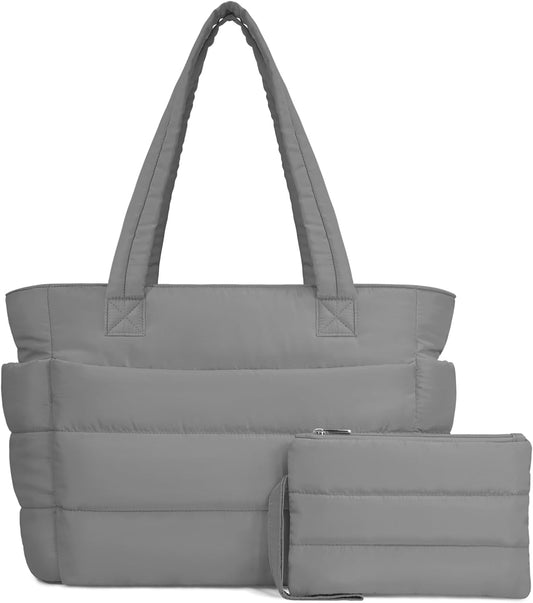 TOPDesign Puffer Tote Bag for Women, Lightweight Puffy Handbag with Compartments, Quilted Shoulder Bag for Work, Travel, Gym