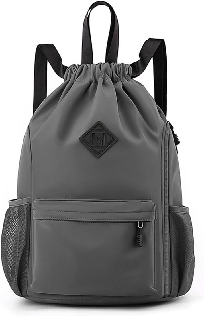 Valleycomfy Waterproof Drawstring Gym Backpack Bag for Men & Women,Sports Gym Bag with Side Pocket Dark Grey