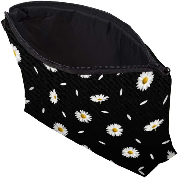 Cute Travel Makeup Bag Cosmetic Bag Small Pouch Gift for Women (Daisy Black)