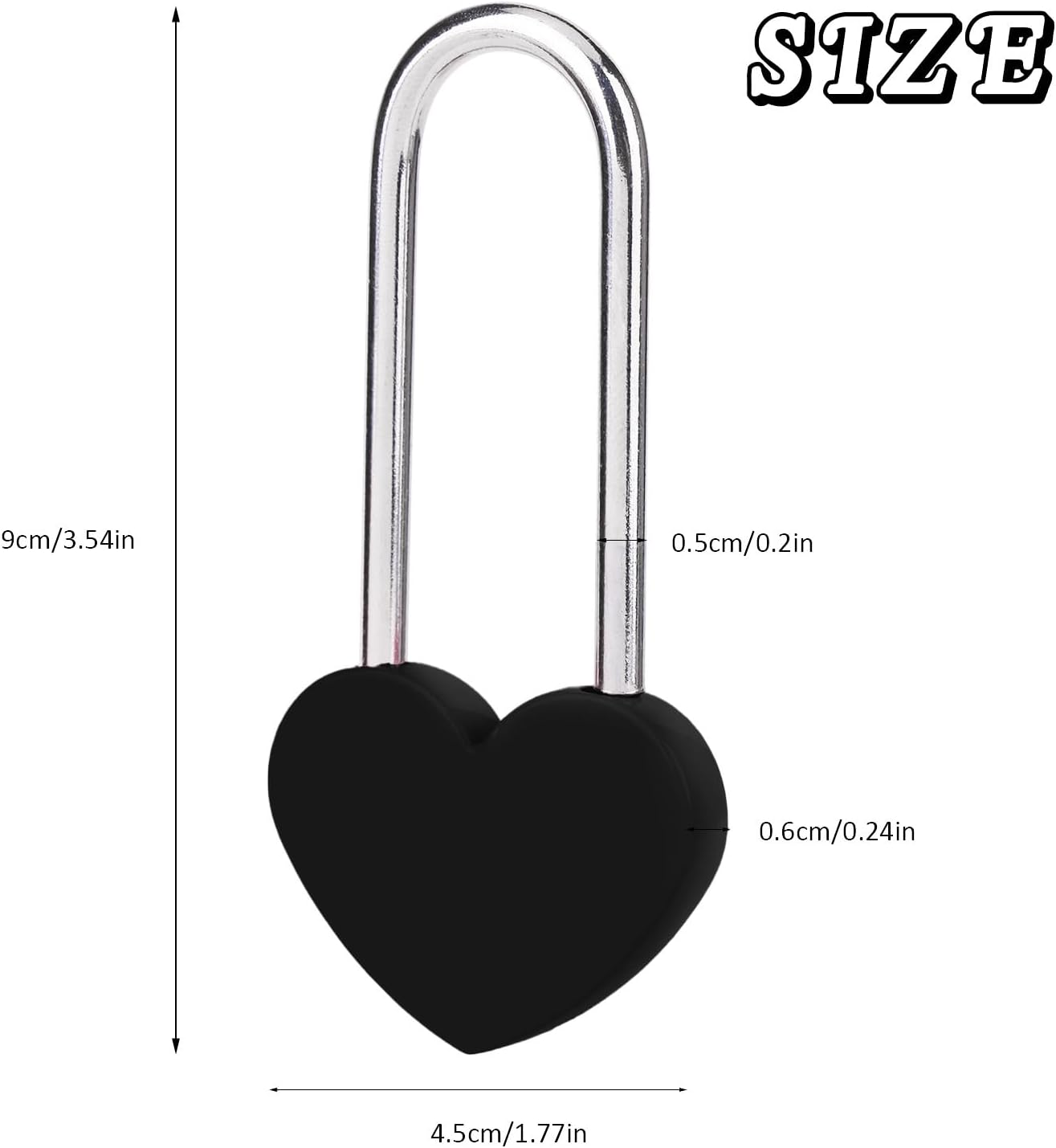 2PC 3.5" 50mm Love Lock Heart Padlock,Black Single Heart Wish Lock for Lovers Wedding,Valentines,Anniversary,Travel, Valentines Day, Bridge(NO Key)