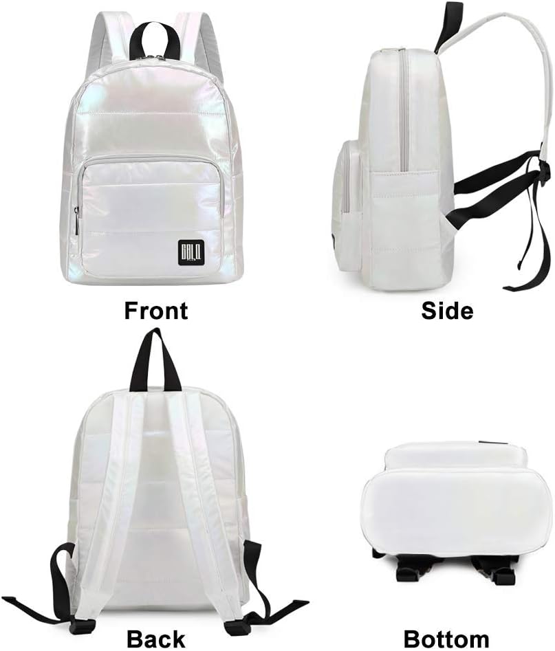 Backpack Purse for Women, Small Quilted Nylon Lightweight Backpack, Water Resistant Iridescent Puffy Casual Daypack