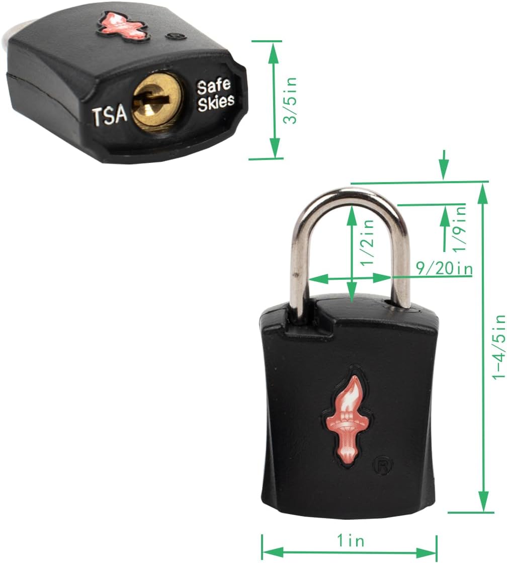 4 Pack Black TSA Approved Luggage Lock for Suitcases, Carry-On Bags, Backpacks & Laptop Cases