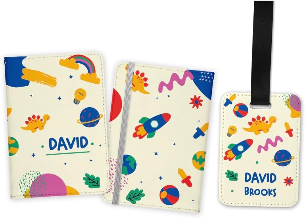 Personalized Passport holder, Personalized Passport Cover for kids, Customized Passport Cover and Luggage tag, Personalized Gift for boys, travel Gift. (Passport Cover + 1 Luggage Tag)