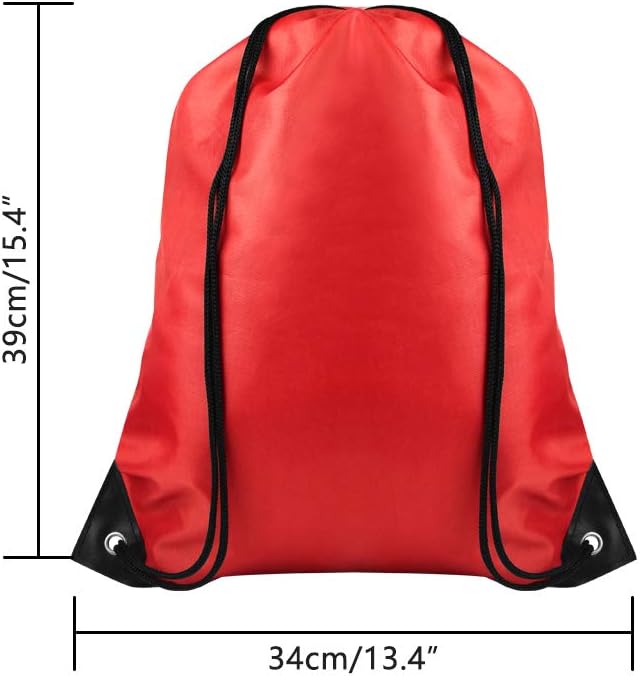 FEPITO 22 Pack Drawstring Bags String Backpack Bulk School Backpacks for Gym Traveling (Red)