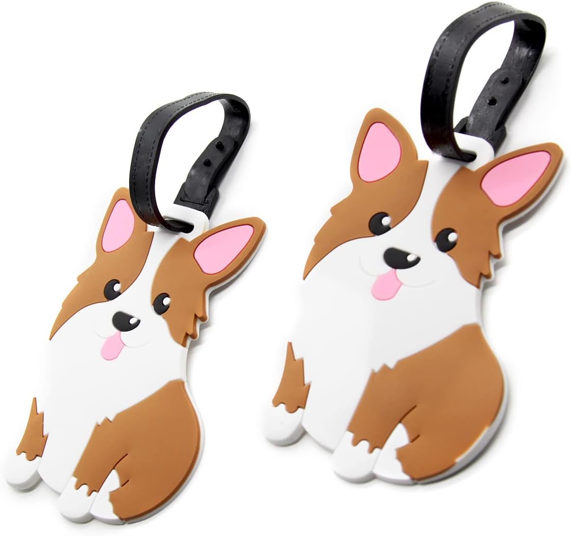 Corgi Luggage Tags for Suitcases 2-Pack Cute Silicone Luggage Tag with Name ID Card Funny Suitcase Label