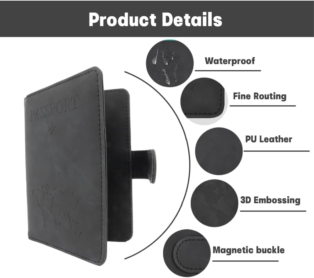 Passport Holder for Travel, RFID Passport Holder, Black Passport Cover Case, Passport Wallet PU Leather Passport Book Travel Wallet with Card Holder Travel Must Haves Accessories for Women and Men