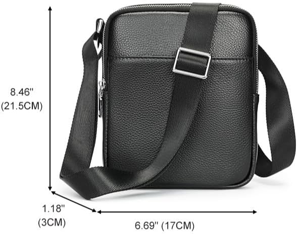 Men's Small Genuine Leather Messenger Bag Multi-Pocket Zipper Shoulder Bag Compact Mini Crossbody