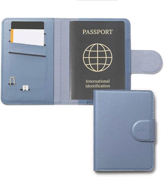 LHiDS Leatherette Passport Holder with RFID Protection, Premium PU Leather, Snap Button Closure, Travel Passport Wallet Cover for Passport, Boarding Passes, Business Cards, Cash (Midnight Blue)