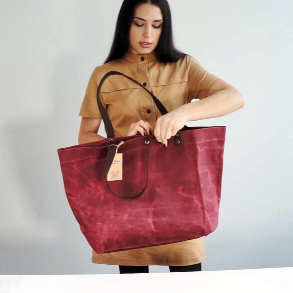 WUDON Waxed Canvas Travel Tote Bag - Extra Large Carryall Shoulder Bag for Women