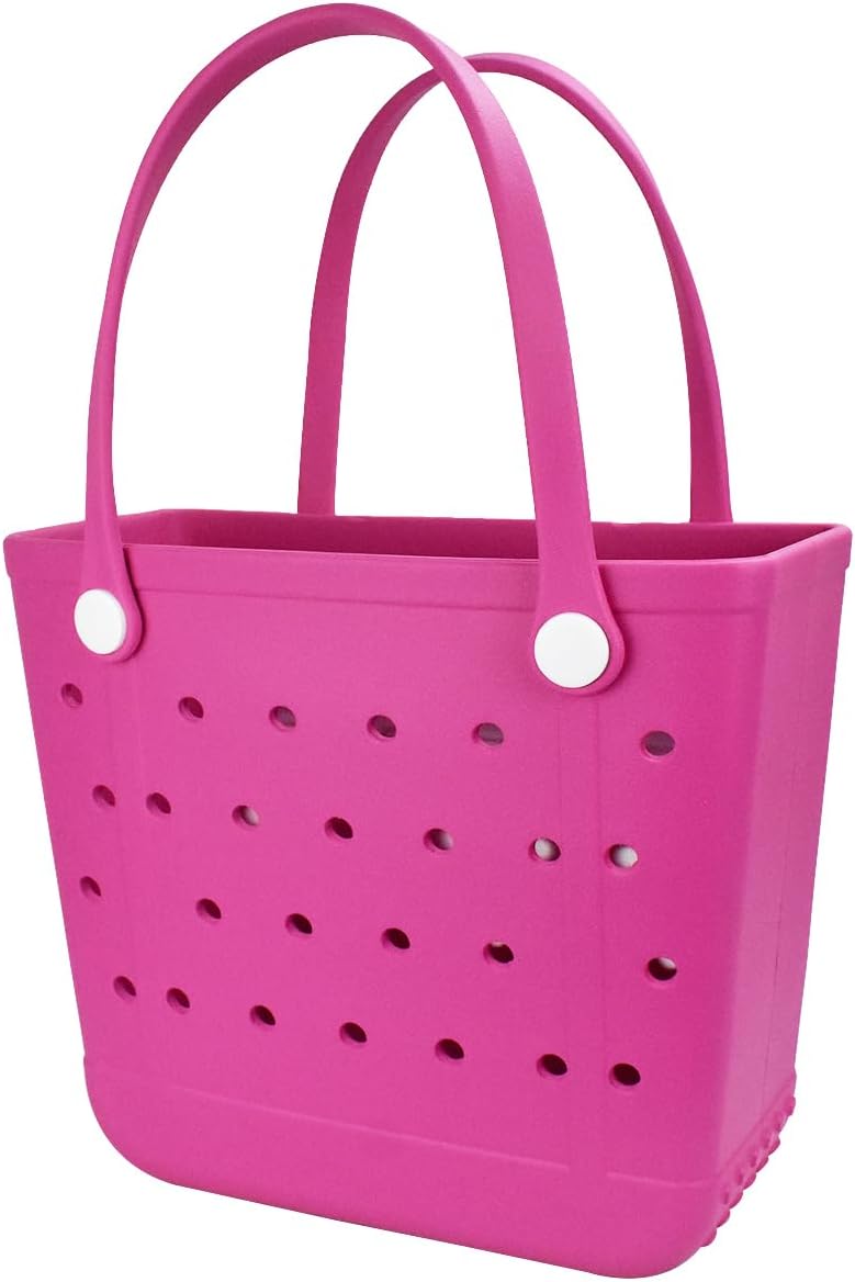 Medium Rubber Beach Bag, Waterproof Tote Bags Washable Sand-proof Travel Hand Bags for Pool Boat Work Sports