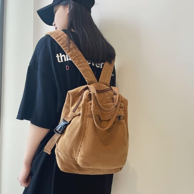 Small Boho Canvas Backpack for Women Vintage Style Outdoor Travel Bag Casual Daypack Grunge