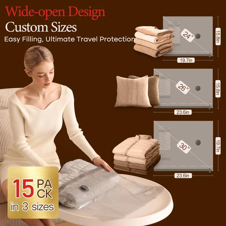 Vacbird Travel Vacuum Bags with Rechargeable Pump, Carry-On Space Saver