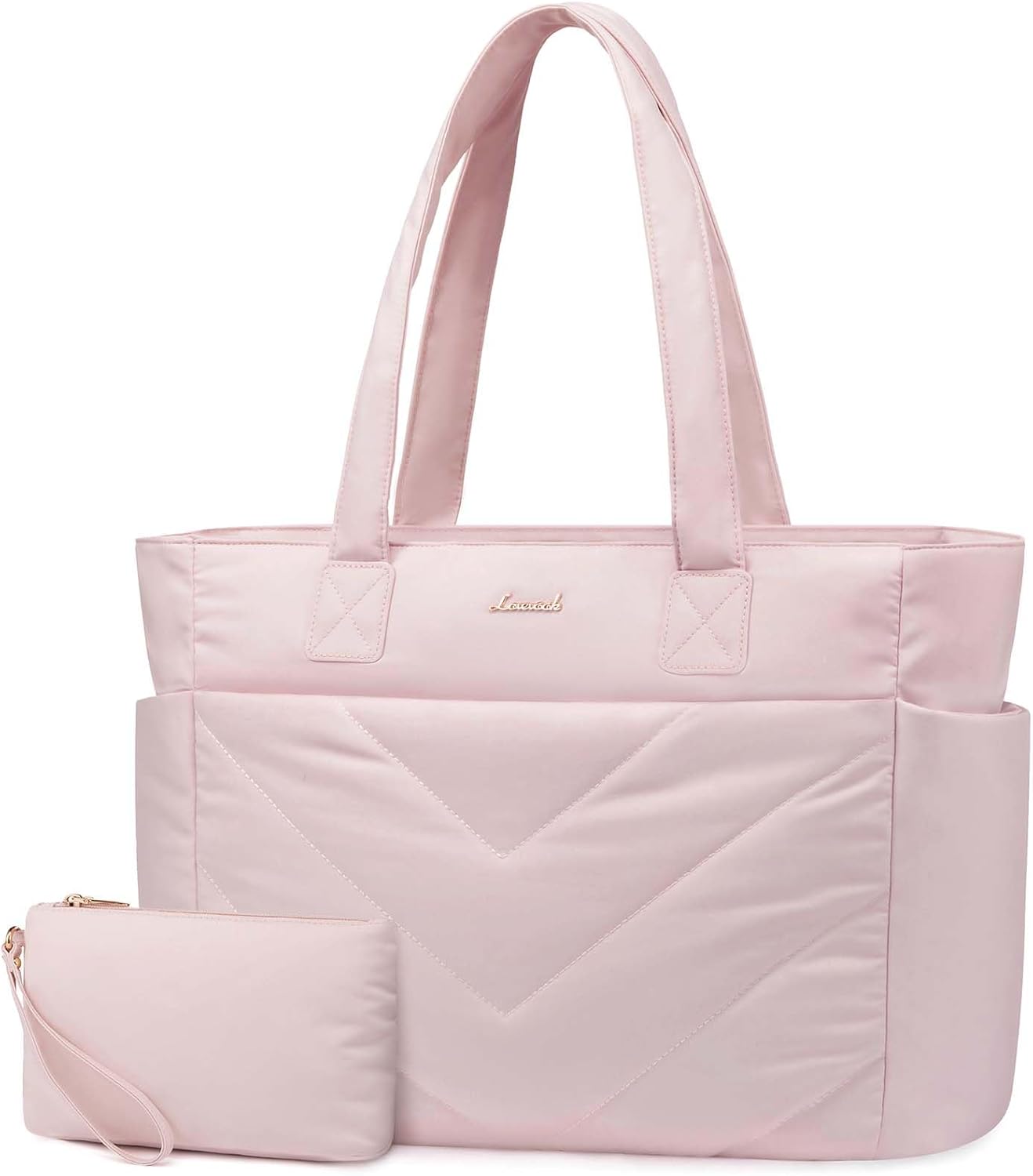 LOVEVOOK Tote Bag for Women, Puffer Work Travel Handbag with Zipper for Teacher Nurse, Quilted Cute Laptop Shoulder Gym Bag