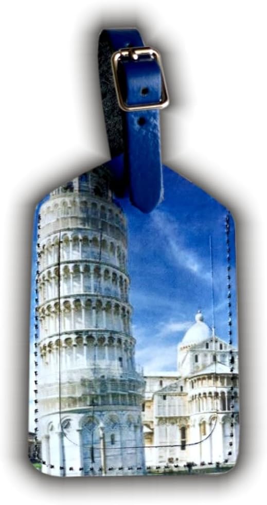 Mulch Leather Genuine Cow Leather Luggage Tag for Baggage ID Tags Travel Bag Tags for Suitcases Privacy Cover ID Label (Pisa Tower)