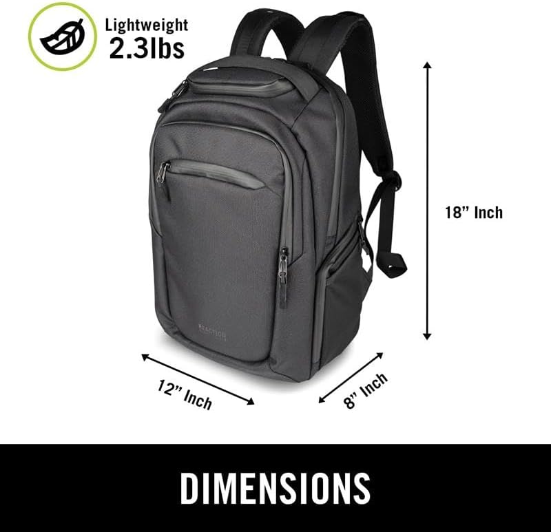 Kenneth Cole REACTION Parker Polyester Abrasion-Resistant Travel 17" Laptop Backpack with Removable Laptop Sleeve, Black